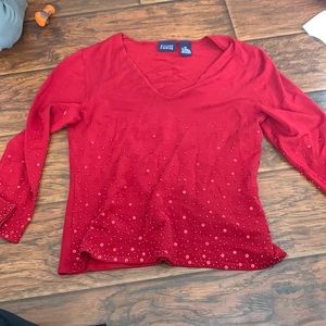 Xs Hilliard and Hanson red sweater with beading. Warn twice in great condition